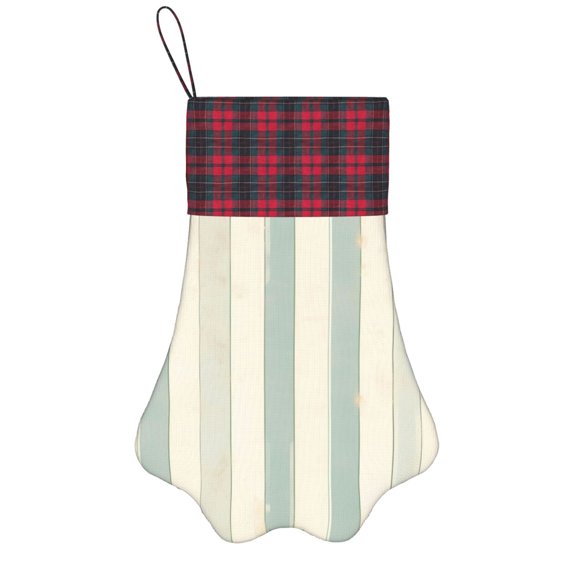 Dog Paw Decorative Socks 17x11.8in Top With A Strap Design For Easy Hanging For Festive Christmas Party Decorations Palegreen Stripe Hand-Drawn Sketch_4