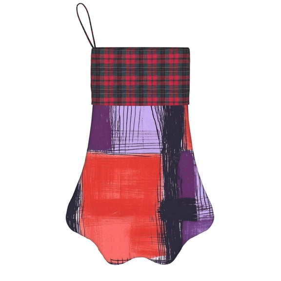 Dog Paw Decorative Socks 17x11.8in Top With A Strap Design For Easy Hanging For Festive Christmas Party Decorations Palevioletred Checked Hand-Drawn Sketch_4