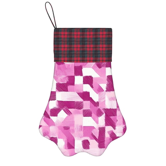 Dog Paw Decorative Socks 17x11.8in Top With A Strap Design For Easy Hanging For Festive Christmas Party Decorations Pink Abstract Houndstooth Hand-Drawn Sketch_3