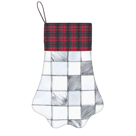 Dog Paw Decorative Socks 17x11.8in Top With A Strap Design For Easy Hanging For Festive Christmas Party Decorations Silver Checked Hand-Drawn Sketch_3