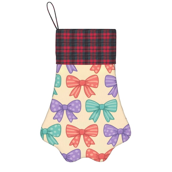 Dog Paw Decorative Socks 17x11.8in Top With A Strap Design For Easy Hanging For Festive Christmas Party Decorations Whimsical Polka Dot And Striped Ribbon Bow Pattern