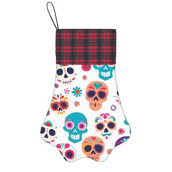 Dog Paw Decorative Socks 17x11.8in Top With A Strap Design For Easy Hanging For Festive Christmas Party Decorations Festive Cute Sugar Skulls (5)