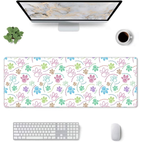 Dog Paw Foot Gaming Mouse Pad Large Mouse Pad (31.5x11.8 Inch) Non-Slip Rubber Base Large Desk Mat Desk Protector for Home Office Gaming Work