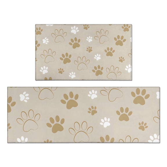 Dog Paw Footprint Kitchen Rugs Sets Of 2,Anti Fatigue Kitchen Mat Rugs Non Slip Washable,Decorative Kitchen Floor Mats for Kitchen,Sink,Laundry,17"x30"+17"x47"