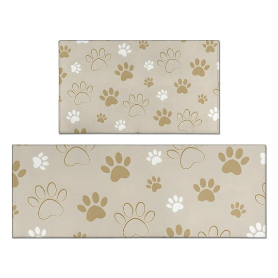 Dog Paw Footprint Kitchen Rugs Sets Of 2,Anti Fatigue Kitchen Mat Rugs Non Slip Washable,Decorative Kitchen Floor Mats for Kitchen,Sink,Laundry,17"x30"+17"x47"