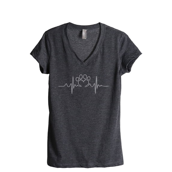 Dog Paw Heart Beat Women's Fashion Relaxed V-Neck T-Shirt Tee Charcoal Grey Small
