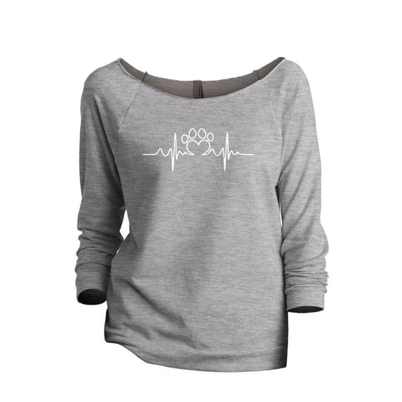 Dog Paw Heart Beat Women's Fashion Slouchy 3/4 Sleeves Raglan Lightweight Sweatshirt Sport Grey Small