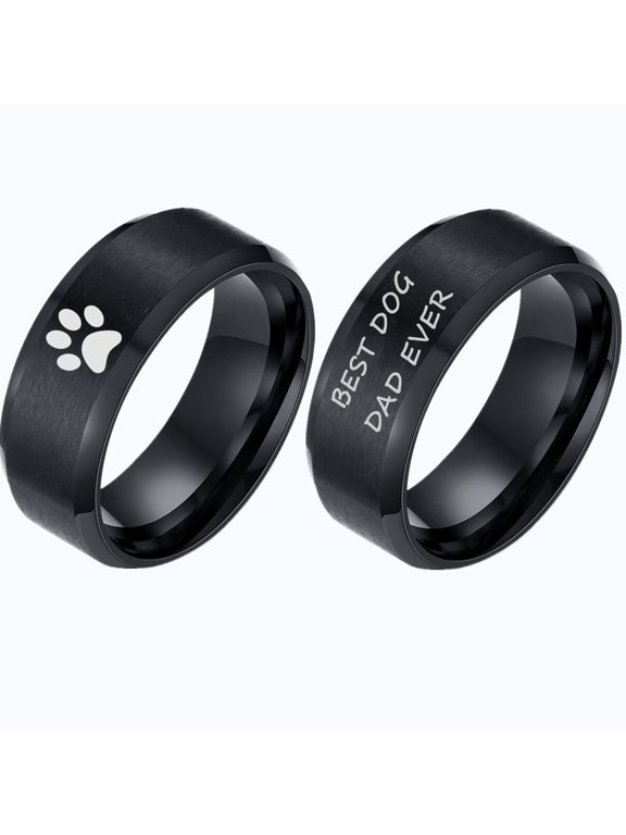 Dog Paw Jewelry Gifts for Dog Dad Stainless Steel Footprint Matte Finger Ring for Dogfather Anniversary Ring for Him Pet Owner Men Gifts, Size 10