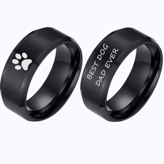 Dog Paw Jewelry Gifts for Dog Dad Stainless Steel Footprint Matte Finger Ring for Dogfather Anniversary Ring for Him Pet Owner Men Gifts, Size 6