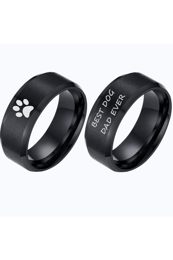 Dog Paw Jewelry Gifts for Dog Dad Stainless Steel Footprint Matte Finger Ring for Dogfather Anniversary Ring for Him Pet Owner Men Gifts, Size 9
