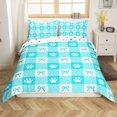 thumbnail image 1 of Dog Paw King Size Duvet Cover,Teal Geometric Plaids Princess Style Bow Patchwork Duvet Cover for Adults All Season,Cartoon Animal Footprint Kawaii Bowknot Bedding Set,No Comforter, 1 of 6
