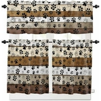 Dog Paw Kitchen Curtains and Valances Set, Farmhouse Wood Grain Rod Pocket Window Valance 18 Inch Vintage Brown Board Window Curtain Panels for Living Room Bedroom Laundry, 27.5x24in, 3 Pieces