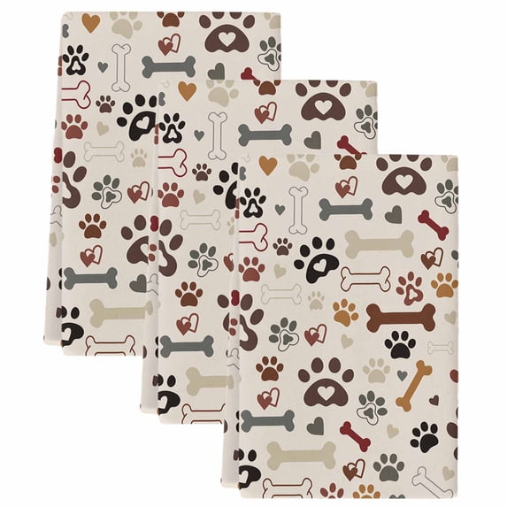 Dog Paw Kitchen Towels Set of 3, Vintage Farmhouse Dog Bones Love Heart Soft Microfiber Dish Towels, Absorbent Quick-Dry Washable Dishcloths for Kitchen Cleaning, Drying Dishes, 18x28 Inches