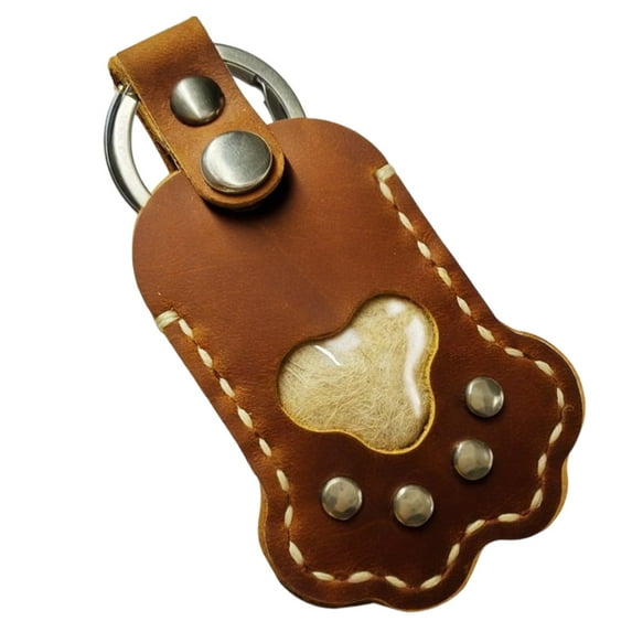 Dog Paw Leather Keepsake Keychain with Pet Hair Storage - Memorial Gift for Pet Lovers, Durable Accessory for Bag or Keys