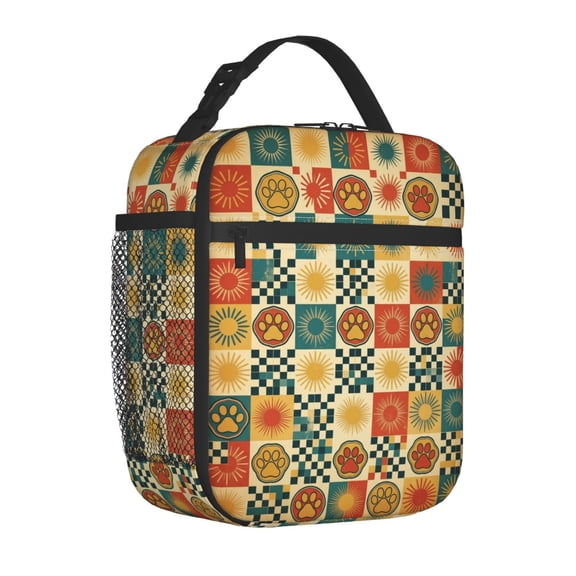 Dog Paw Lunch Bag, Vibrant Colorful Animal Print Insulated Tote, Reusable High-Density Thermal Cooler, Aesthetic Pet Track Meal Box For Office Work