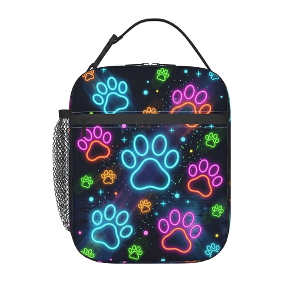 Dog Paw Lunch Box Lunch Bag - Colorful Paw Print Insulated Reusable Thermal Cooler Tote - Portable Lunch Container Work Travel Gym Office
