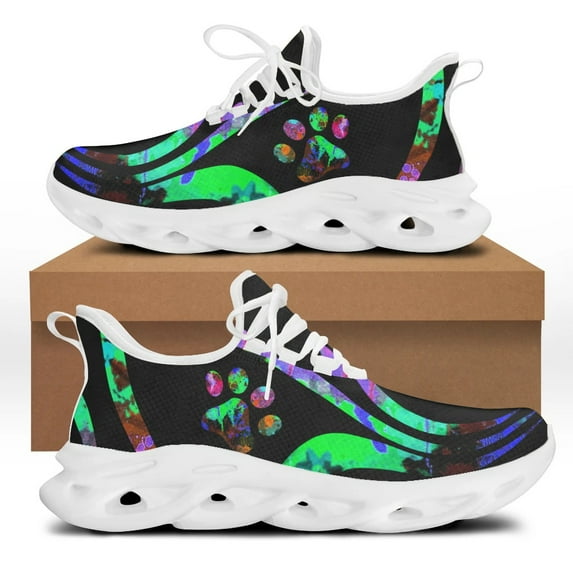 Dog Paw Pattern Cartoon Sneakers Creative Striped Fashion Vulcanized Shoes Comfortable Breathable Mesh Lace-Up Flats