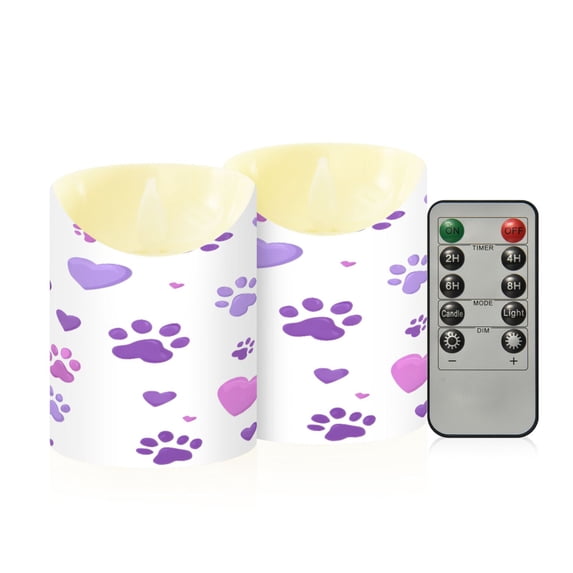 Dog Paw Pattern Flameless Candles 2 PCS with Remote Realistic Moving Flame LED Tapered Pillar Set for Home Decor