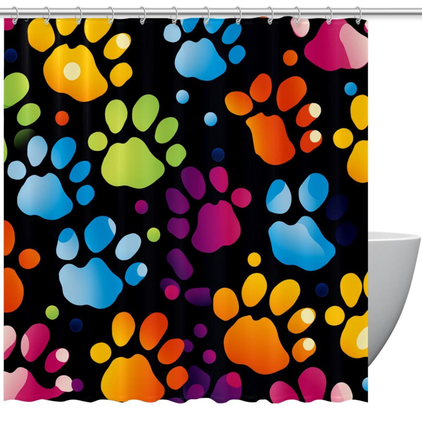 Dog Paw Pattern Shower Curtain for Kids Bathroom 66x72 Inches
