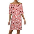 thumbnail image 1 of Dog Paw Pink Peach Background Women's Off The Shoulder Ruffles Summer Wedding Guest Loose Casual Party Beach Dress, 1 of 9