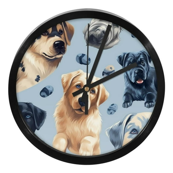 Dog Paw Print 9.8 Inches Wall Clock, Silent Non-Ticking Round Digital Clock, Battery Operated, Easy to Read, Suitable for Bedroom Living Room Kitchen Bathroom Decoration