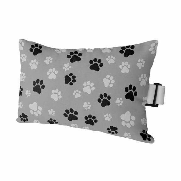 Dog Paw Print Black Gray Outdoor Pillow for Chaise Lounge Chair,Animal Print Footprint Pattern Waterproof Headrest Lumbar Pillows with Insert&Elastic Strap for Patio Pool Garden Chairs Decor,1 Pack