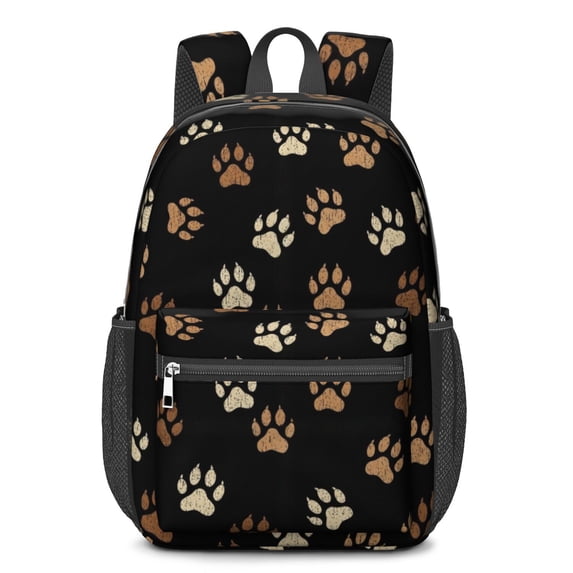 Dog Paw Print Black Pattern 17" School Backpacks for Teens,Waterproof Oxford Fabric,S-Shape Padded Straps for School,Travel,Hiking,Camping
