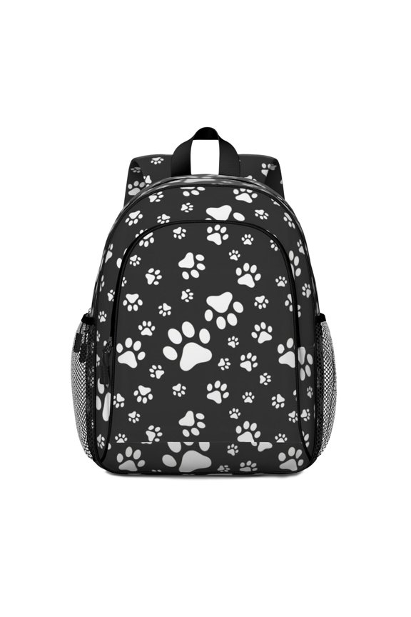 Dog Paw Print Black Pattern Backpack for School, Cute School Bag with Adjustable Shoulder Straps and Padded Back, 15"x11.42"x5.5"