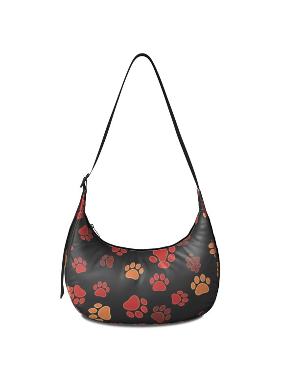 Dog Paw Print Black Pattern Hobo Shoulder Bag, Daily Shoulder Handbag with Adjustable Strap, Smooth Zipper Gift Ideas for Walking Travel Shopping