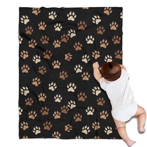 Dog Paw Print Black Pattern Sherpa Fleece Throw Blanket,Soft Plush,Warm,All Season,Cozy Fuzzy Flannel Blanket for Sofa Bed Couch Living Room Chair,30"x40"