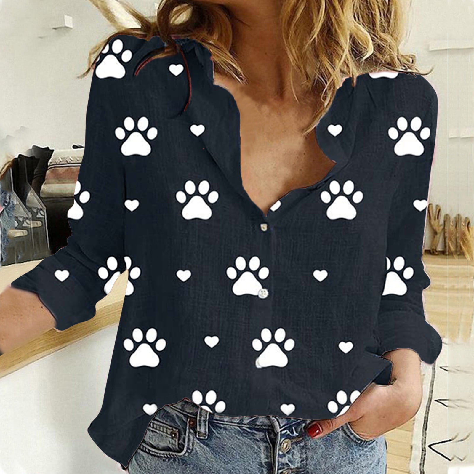 Dog Paw Print Blouses for Women 2024 Clearance Sale,Women's Casual V