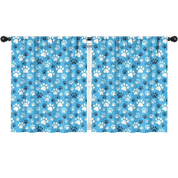 Dog Paw Print Blue Pattern Insulated Teens Curtains Set Of 2, Bedroom Essentials, Toddler Room Decor 52"x63"