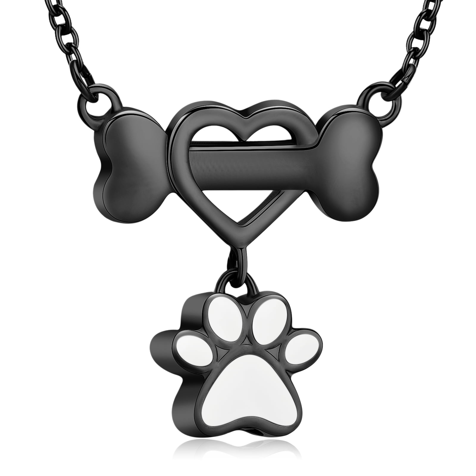 Dog Paw Print Bone Heart Urn Pendant Pet Memory Necklace for Cremation ...