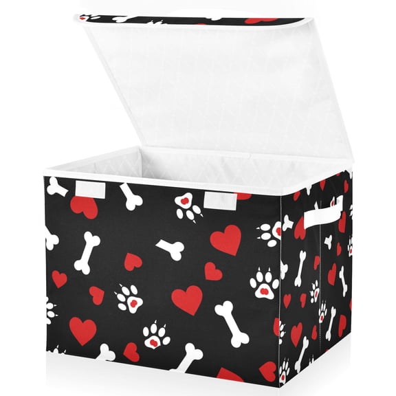 Dog Paw Print Bone Lidded Home Storage Bins Closet With Handle Stackable Foldable Oxford Fabric Storage Box for Bedroom Office