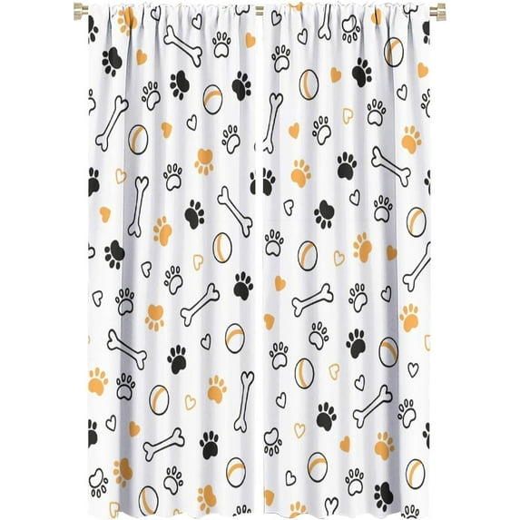 Dog Paw Print Curtain Bohemia Cartoon Baseball Dog Paw Print and Bones Rod Pocket Blackout Window Treatment for Kids Bedroom Children''s Room Kitchen Home Decor Art Printed Window Drapes 42x63in