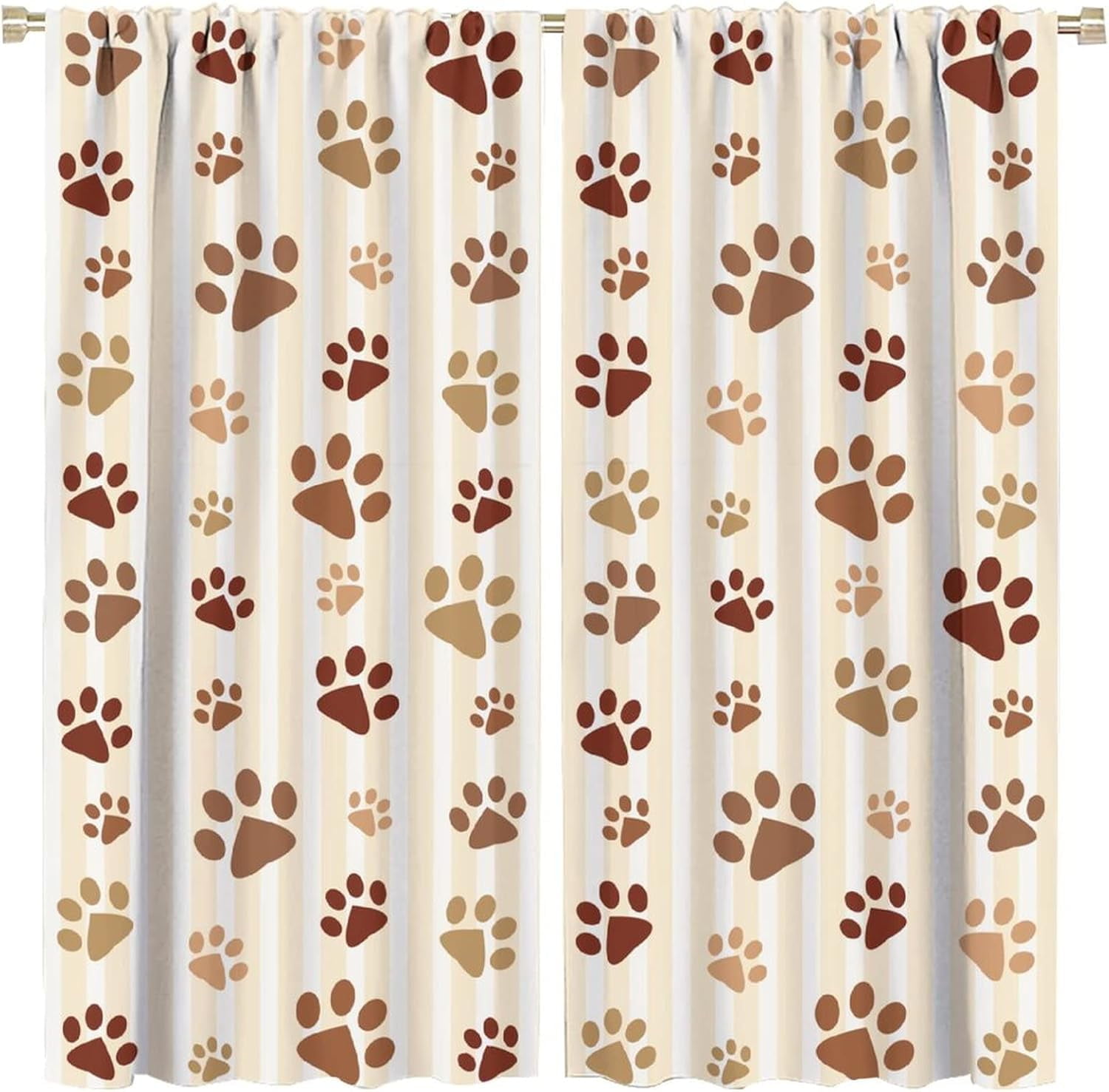 Dog Paw Print Curtains Cartoon Boho Dog Paw Print Bones Rod Pocket Blackout Window Treatment for Kids Girls Bedroom Children''s Room Kitchen Home Decor Art Printed Window Drapes 42x54in