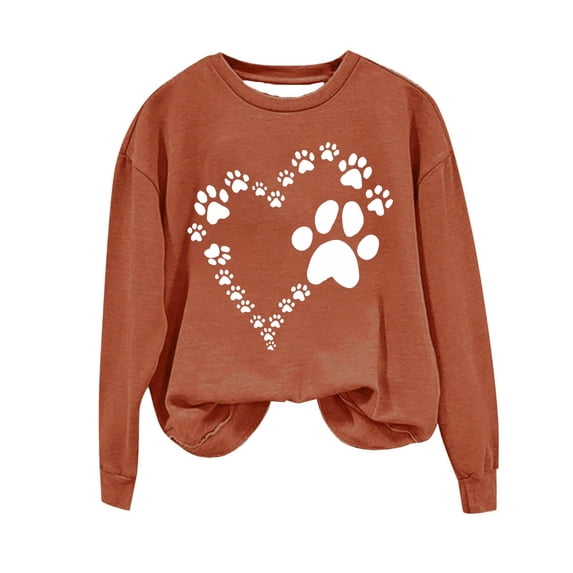 Dog Paw Print Cute Sweatshirts for Women Crew Neck Fall Winter Long Sleeve Tops Casual Baggy Pullover Blouses for Going Out