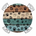 thumbnail image 1 of Dog Paw Print Elastic Fitted Round Table Cover Animal Teal Blue Wood Grain Waterproof Outdoor Tablecloth for Holiday Party, Picnic, Patio & Dining Fits Tables Up to 36"-44", 1 of 8