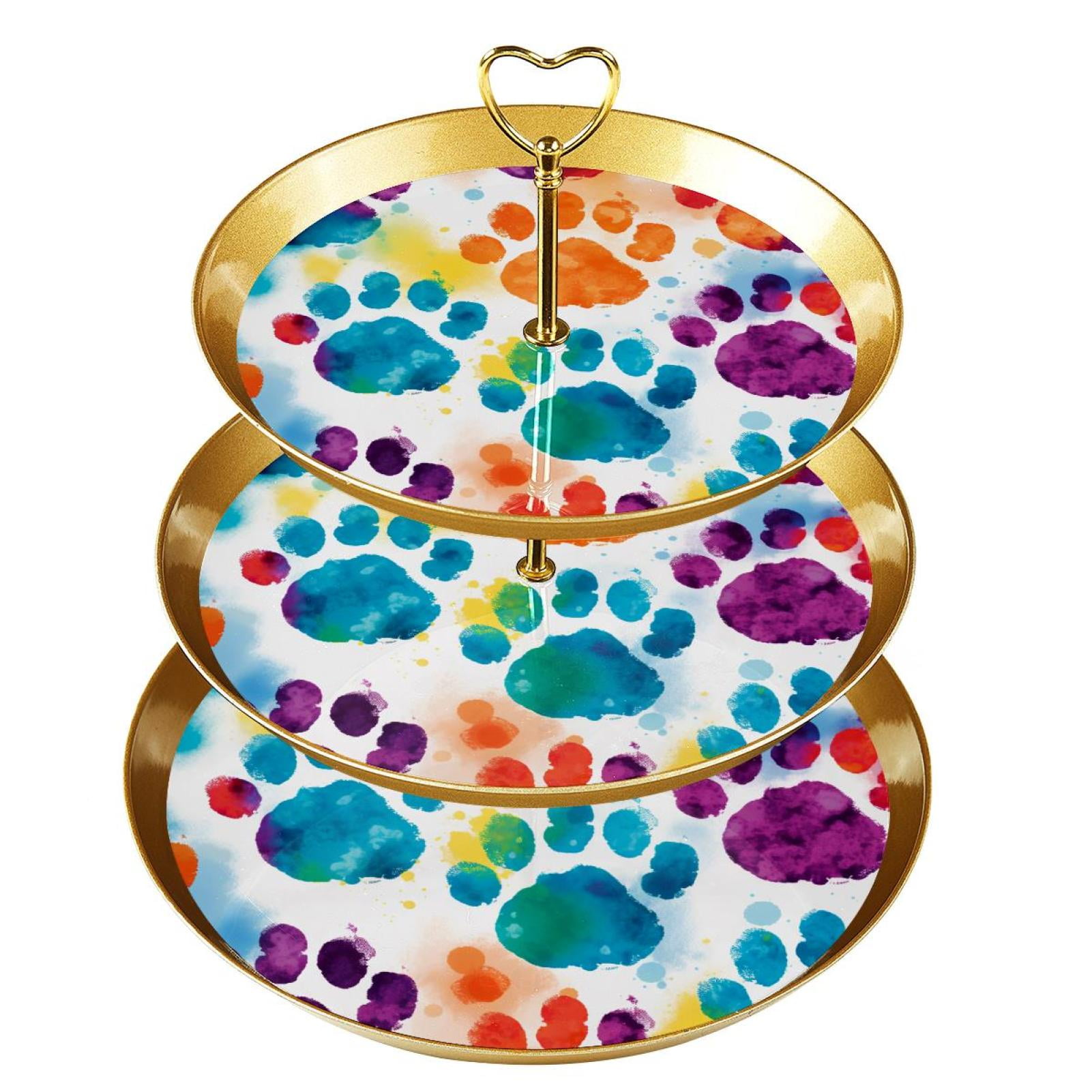 Dog Paw Print Elegant Plastic Dessert Table Display Tray Stand with Iron Pillars - 32cm/12.5in ...