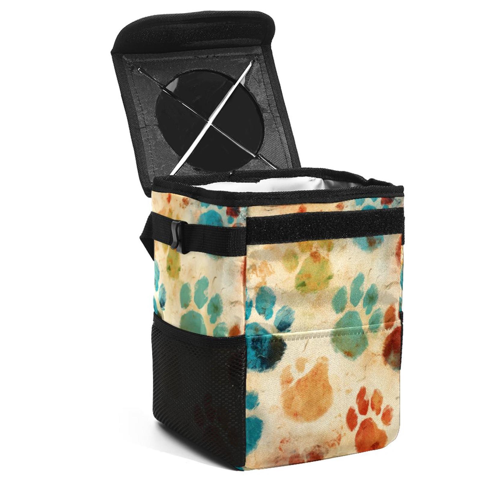 Dog Paw Print Foldable, with Lid, Leak-proof, Hanging Car Trash Can ...