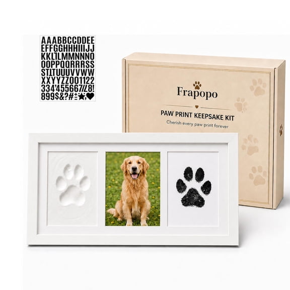 Dog Paw Print Frame Kit, Non-Toxic Clay & No Mess Ink Pad Pet Memorial DIY Gift (Black)