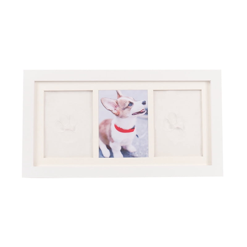 Dog Paw Print Frame Kit – Non-Toxic Clay & No Mess Ink Pad, Pet Memorial DIY Gift (White)