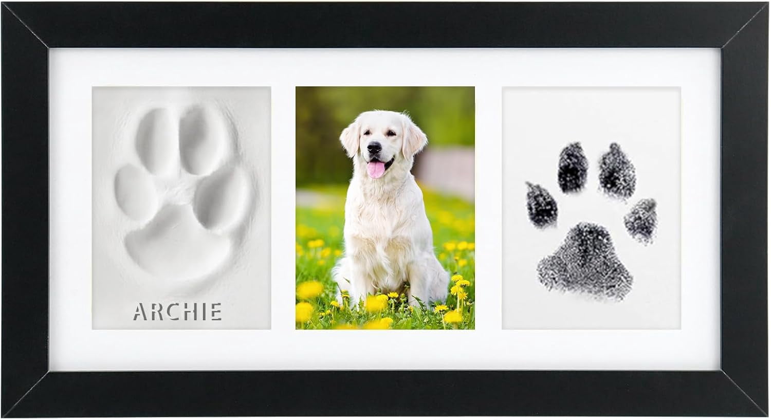 Dog Paw Print Frame Kit, Non-Toxic Clay & No Mess Ink Pad Pet Memorial DIY Gift