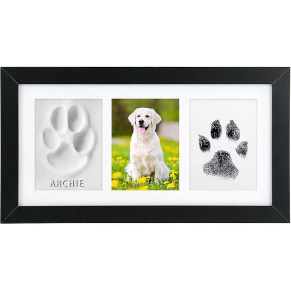 Dog Paw Print Frame Kit, Non-Toxic Clay & No Mess Ink Pad Pet Memorial DIY Gift