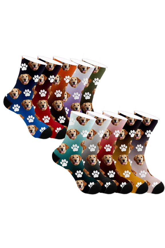 Dog Paw Print Gradient Custom Gradient Color Unisex Socks Novelty Mens Crew Socks Yellow One Size
