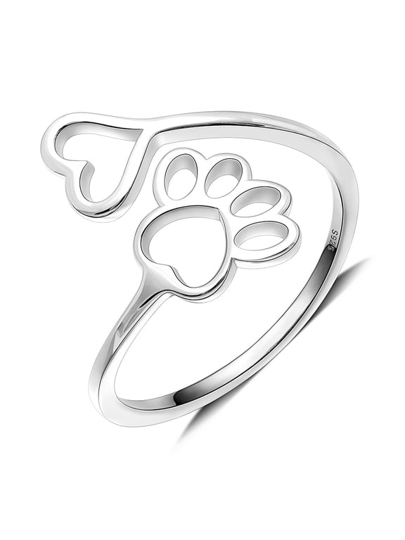 Dog Paw Print Heart Adjustable Ring Sterling Silver Womens Ginger Lyne Collection