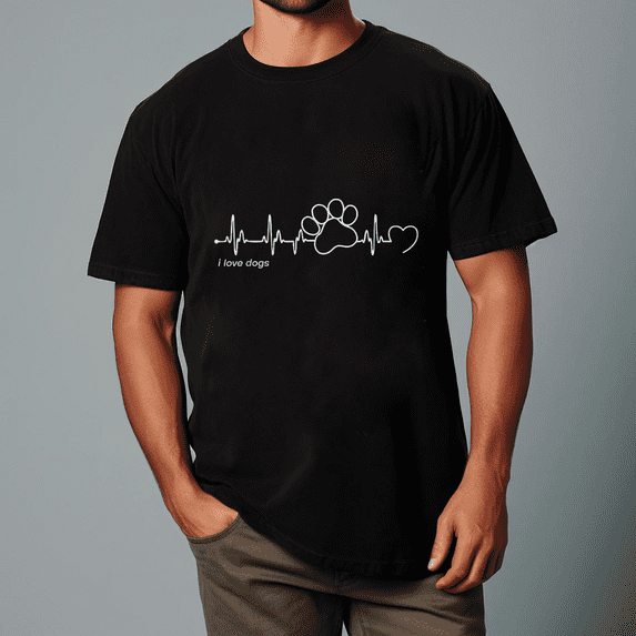 Dog Paw Print Heartbeat Pet Lover Animal Rescue Graphic Unisex T-Shirt, up to Size 5XL
