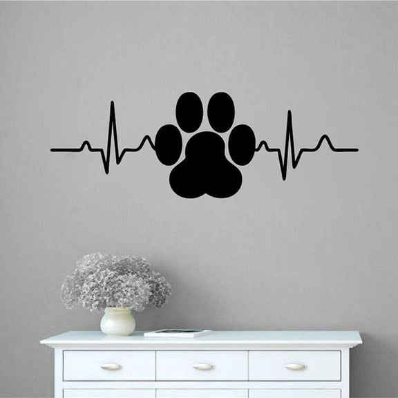 Dog Paw Print Heartbeat Vinyl Art Home Decor Wall Stickers Pet Shop Veterinary Window Decals Removable Murals Wallpaper 56x20cm