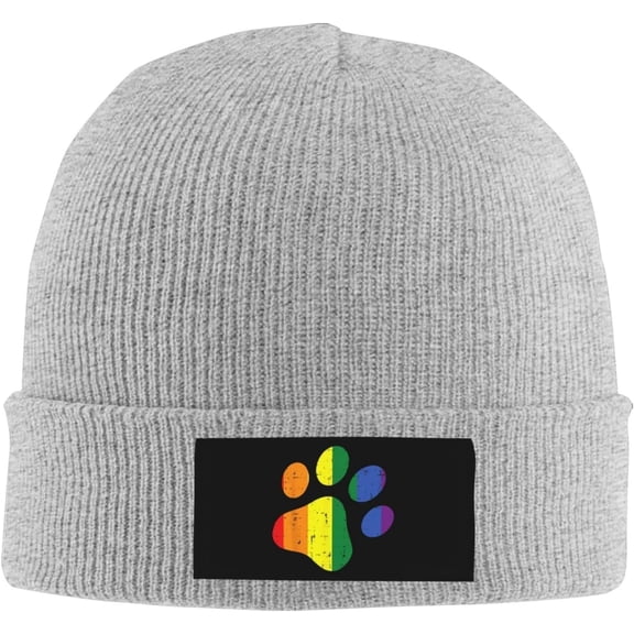 Dog Paw Print LGBTQ Gay Pride Ally Gift Black Knit Beanie Hats for Men Fleece Lined Ski Skull Cap Slouchy Winter Hat