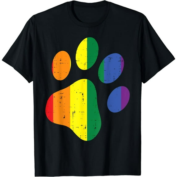 Dog Paw Print LGBTQ Rainbow Flag Gay Pride Ally Dog Lover T-Shirt